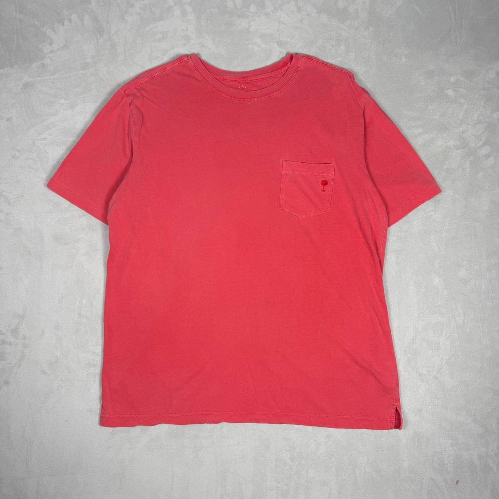 Y2K Mens Peter Millar Coastal Palm Tree Pocket T-Shirt Coral Large